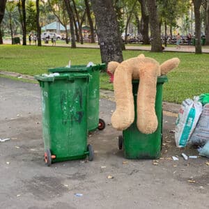 Construction dumpster vs Regular trash can
